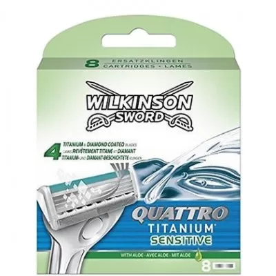 Wilkinson Quattro Titanium Sensitive Rasierer – 8 Klingen für empfindliche Haut, präzise Rasur, optimale Pflege, langlebige Qualität