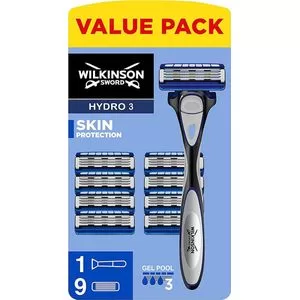 Wilkinson Sword Hydro 3 Rasierer mit 9 Klingen – Komfortables, präzises Rasieren mit innovativem Gel-Reservoir für optimale Hautpflege