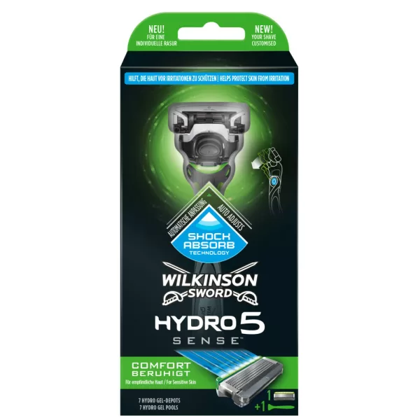 Wilkinson Sword Hydro 5 Sense Comfort Rasierer für empfindliche Haut – 5 Klingen, Feuchtigkeitskissen, präzise Rasur, hautschonend