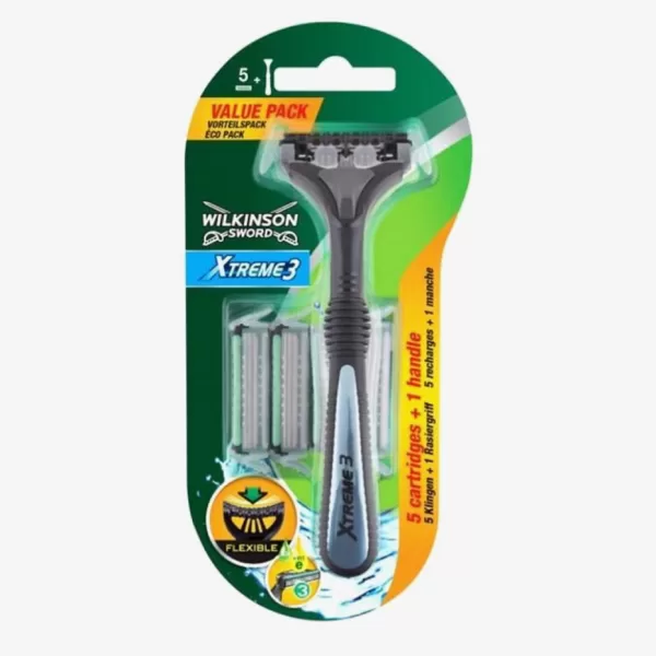 Wilkinson Sword Xtreme3 Hybrid Rasierer Set mit 5 Nachfüllklingen – Komfortables Scheersystem für eine sanfte Rasur