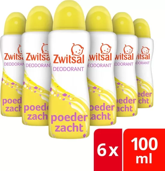 Zwitsal Poederzacht Deodorant - 6 x 100ml, Alcoholvrij, Bloemige Geur, Zacht voor de Huid, Geschikt voor Tieners en Vrouwen