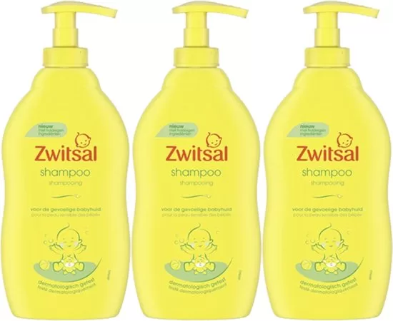 Zwitsal Baby Shampoo 3 x 400 ml Pomp - Anti-prik formule, mild voor hoofdhuid, met vitamine E, zeepvrij, zacht schuim, ideaal voor baby's.