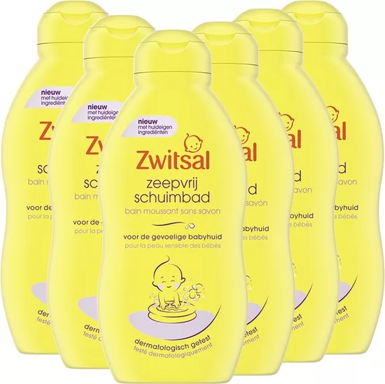 Zwitsal Zeepvrij Schuimbad Voordeelverpakking 6 x 200ml - Zachte, milde verzorging voor babyhuid - Dermatologisch getest, 0% kleurstoffen, met vertrouwde geur