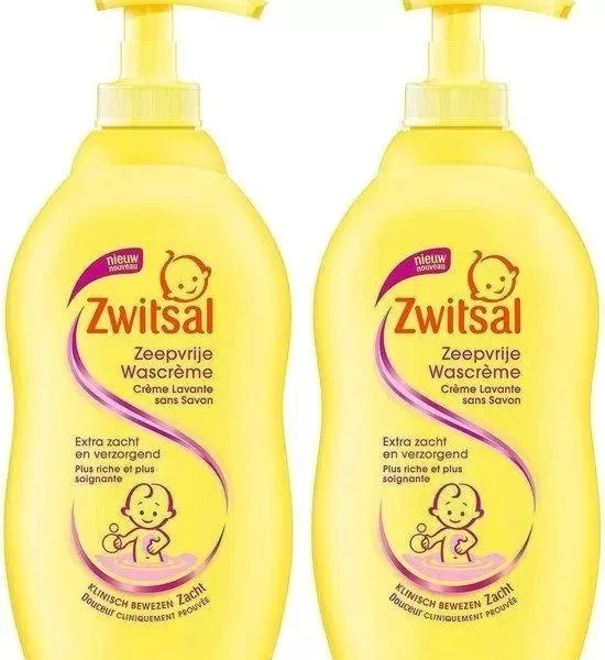 Zwitsal Wascrème Pomp - 2 x 400 ml - Zeepvrij, pH-neutraal, Dermatologisch getest, Hypoallergeen, Voor alle huidtypes - Babyverzorging