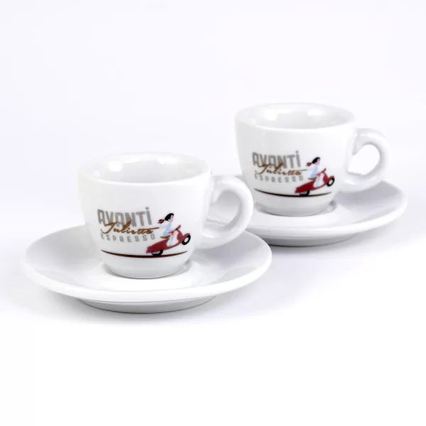 AVANTI Espressotasse JULIETTA - 2er Set mit Untertassen, dickwandig, robust, 70ml, elegantes Design, perfekt für Espresso-Liebhaber