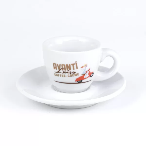 AVANTI Espressotasse LUISA 2er Set - Dickwandig, robust, mit Untertassen, 70 ml, 50 mm hoch, hochwertiger Druck - Ideal für Espresso-Liebhaber