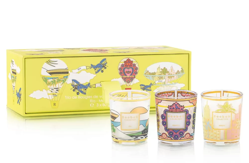 Baobab Trio Travel Candles Set | My First Baobab | Yellow Box | Rio, Mexico, Miami Fragrances | Luxury Gift Idea