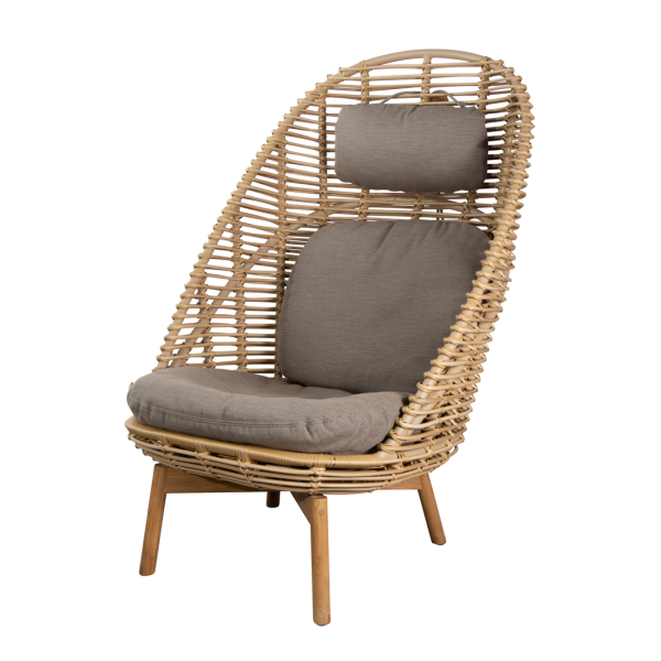 Cane-line Hive Highback-Sessel Taupe | Teakholz, schnelltrocknende Polster, elegantes Design für Outdoor-Lounge, komfortabel & langlebig