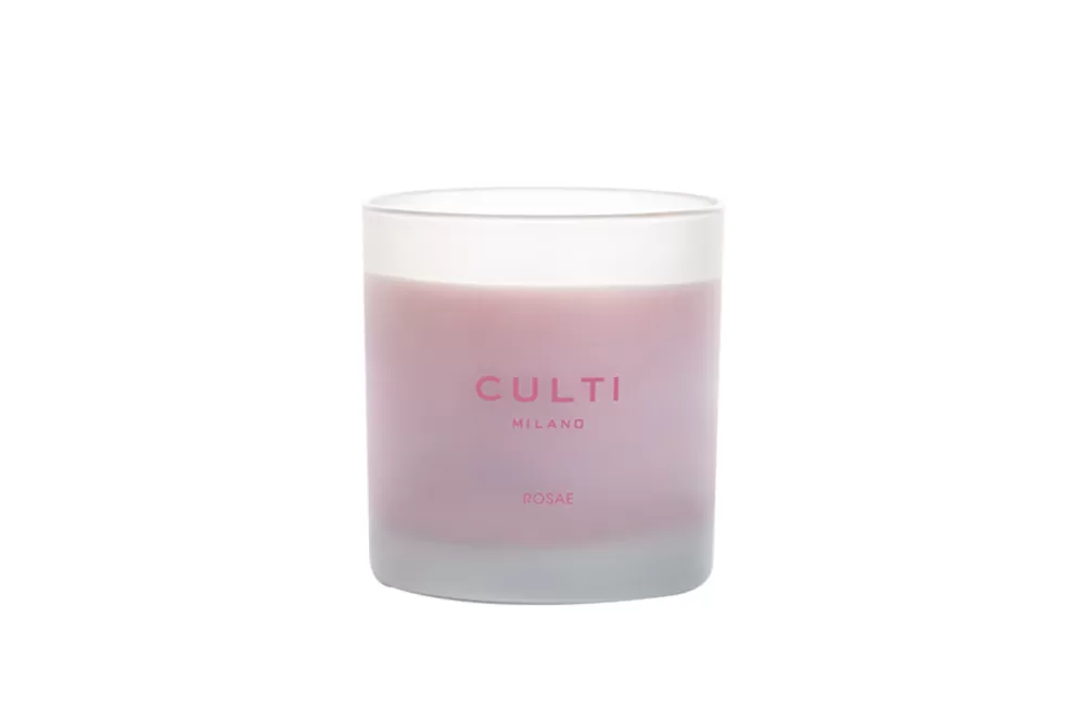 Culti Milano Rosae Duftkerze Pastel 270g - Rhabarber, Centifolia-Rose & Patchouli, 60 Std Brenndauer, elegantes Glas, rosa Duftkerze