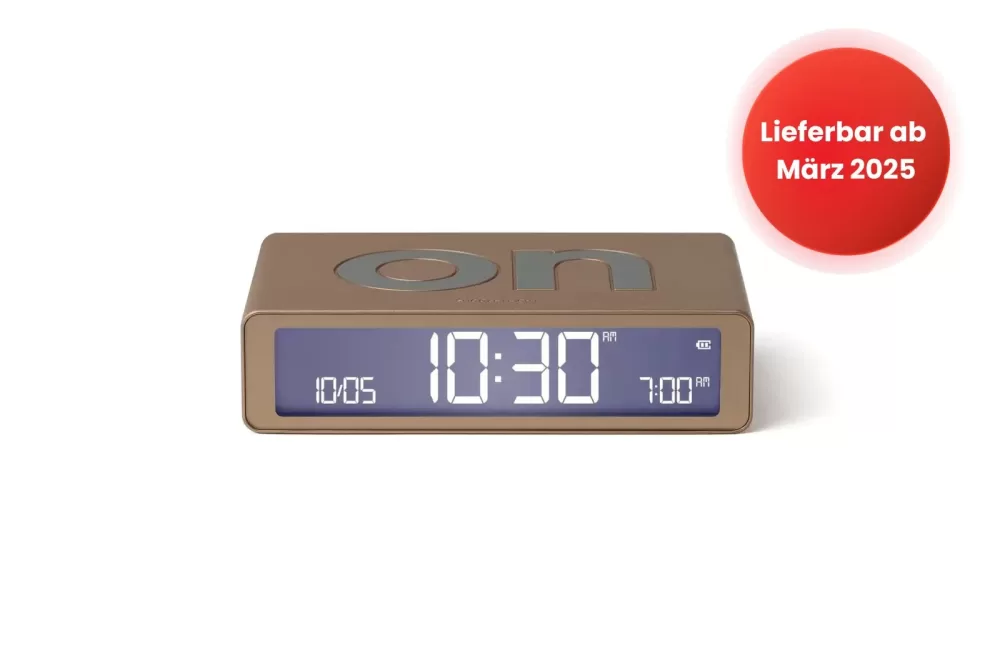 LEXON Flip Classic LCD-Wecker Gold | Reversibel, Akku, intuitiv bedienbar, kompaktes Design, eleganter Nachttisch-Wecker