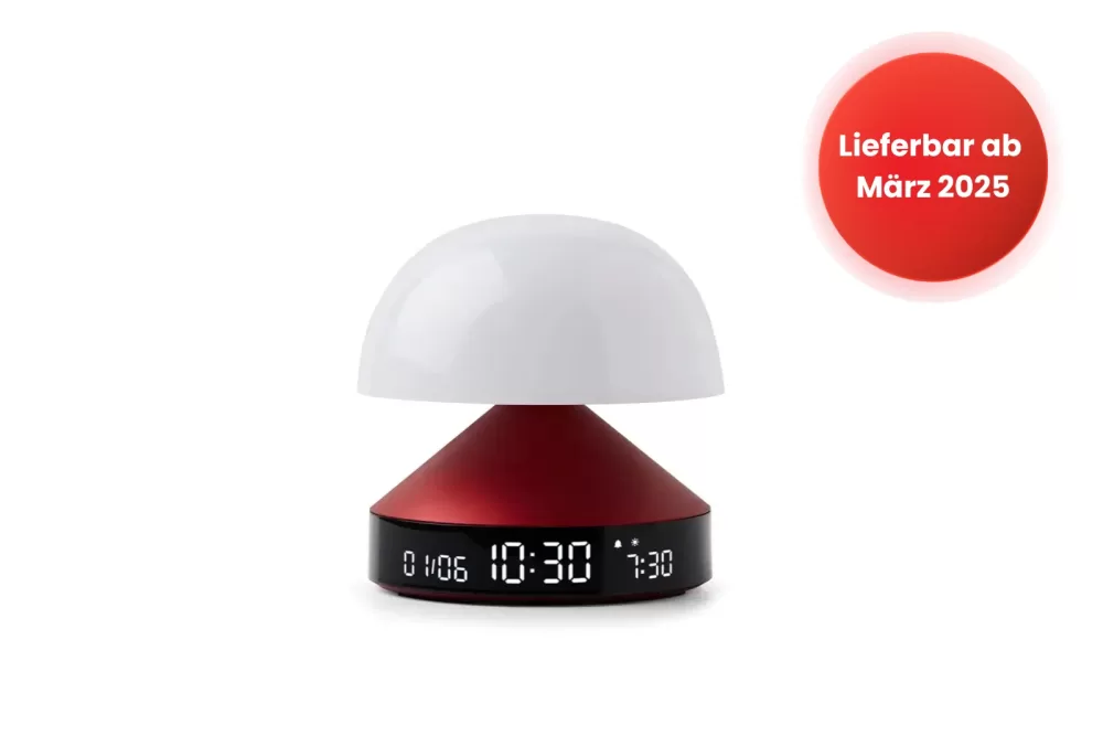 LEXON Mina Sunrise Wecker Rot - Sonnenaufgangssimulator, 5 Melodien, 9 LED-Farben, Touch-Steuerung, VA-LCD-Display, 3-in-1 Lampe