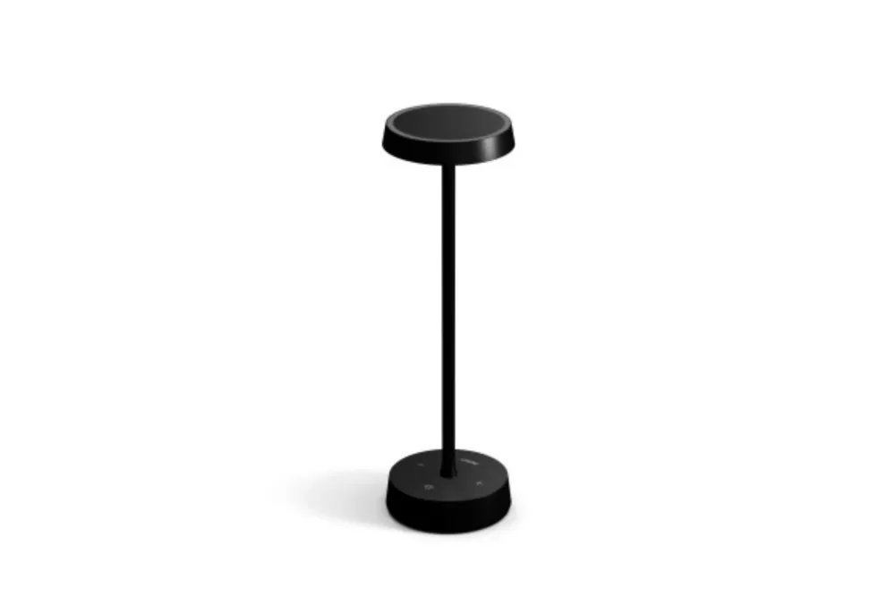 Loxone Table Lamp Air Anthrazit - Dimmbare USB-C Lampe mit warmweißem Licht, RGB-Ring, 3 kapazitiven Tasten, 10.000 mAh Akku