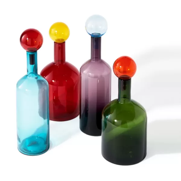 Pols Potten Bubbles and Bottles | 4-tlg. buntes Flaschen-Set | Handgefertigte Deko-Flaschen | Stilvolle Wohnraumgestaltung