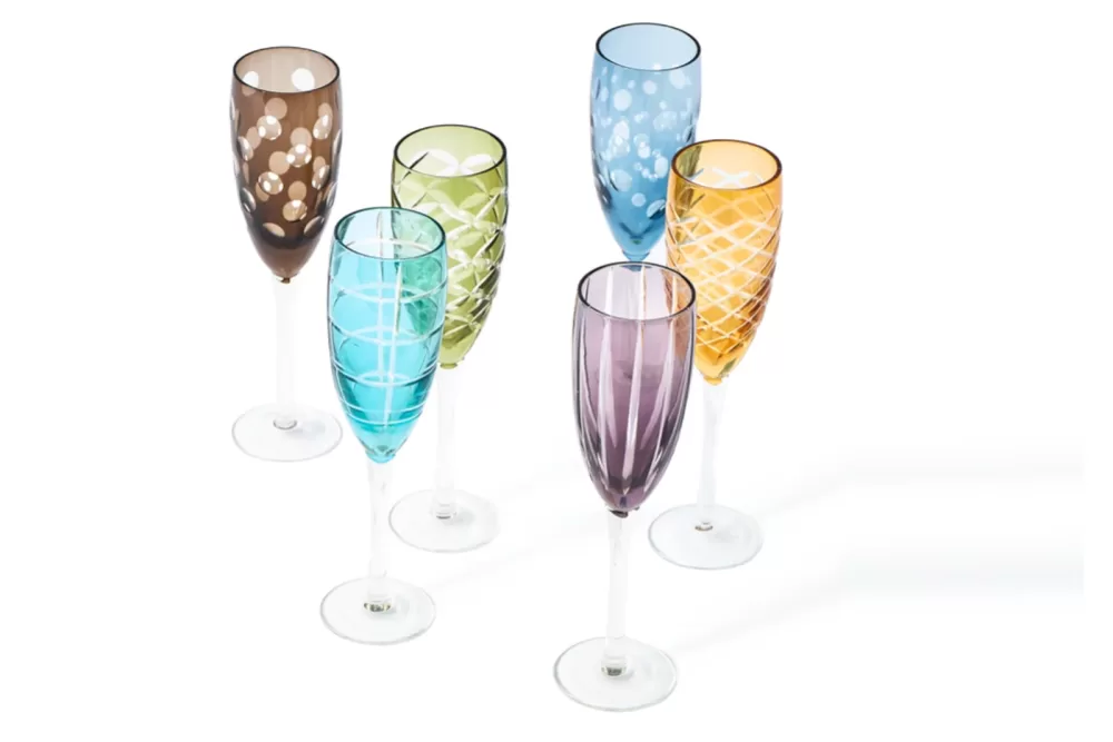 Pols Potten Cuttings Champagnergläser Set 6er | Einzigartiges Design aus vollfarbigem Glas für elegante Anlässe & Festlichkeiten