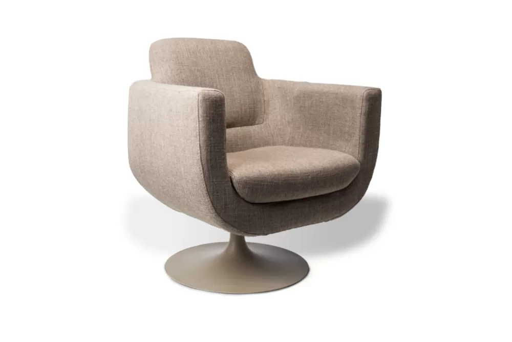 Pols Potten Kirk Drehsessel Beige – Futuristisches Design, gepolsterte Sitzfläche, pulverbeschichteter Stahl, ideal für Wohnzimmer & Büro