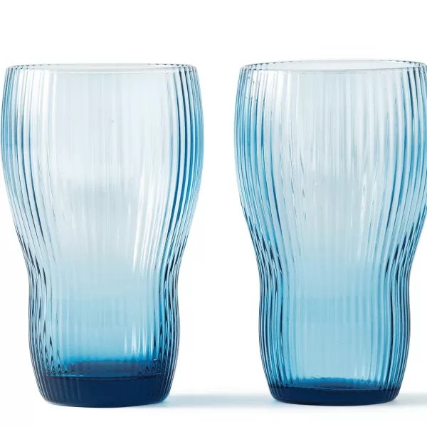 Pols Potten Pum Longdrink Gläser 2er Set - Dark Blue, stilvolle Trinkgläser mit Rillen, hochwertiges Glas, luxuriöses Design