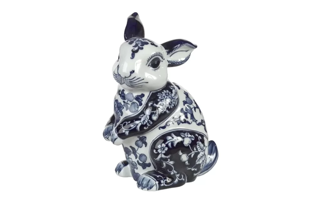 Pols Potten Rabbit Piggy Bank – Handbemaltes Kaninchen-Sparschwein im Delfter Blau, niedliches Design für Kinder, ideal zum Sparen von Münzen