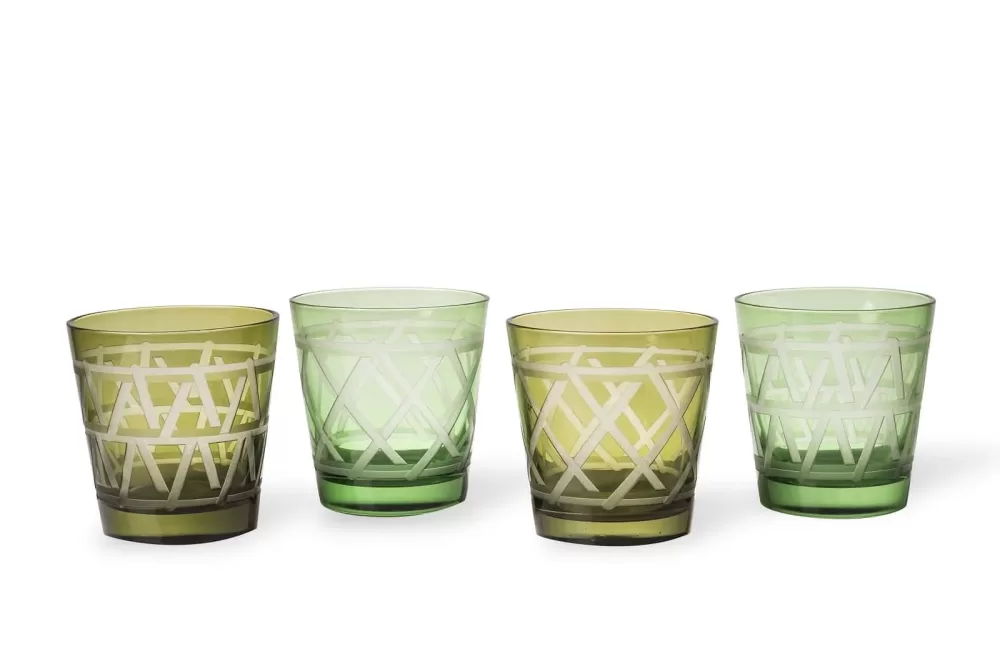 Pols Potten Tie Up Tumblers Set – 4 elegante Trinkgläser aus vollfarbigem Glas mit einzigartigem Muster für stilvolle Anlässe