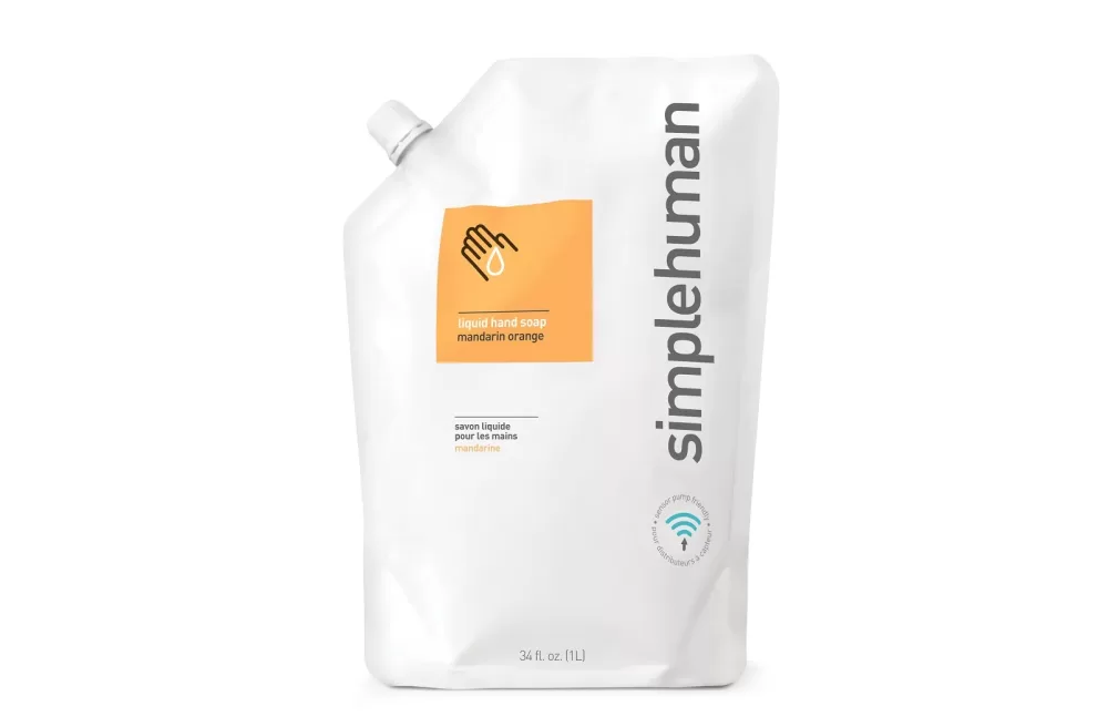 simplehuman Flüssigseife Nachfüllbeutel 1000 ml Mandarine-Orange, biologisch abbaubar, hypoallergen, perfekt für Sensorspender