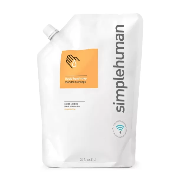 simplehuman Flüssigseife Nachfüllbeutel 1000 ml Mandarine-Orange, biologisch abbaubar, hypoallergen, perfekt für Sensorspender