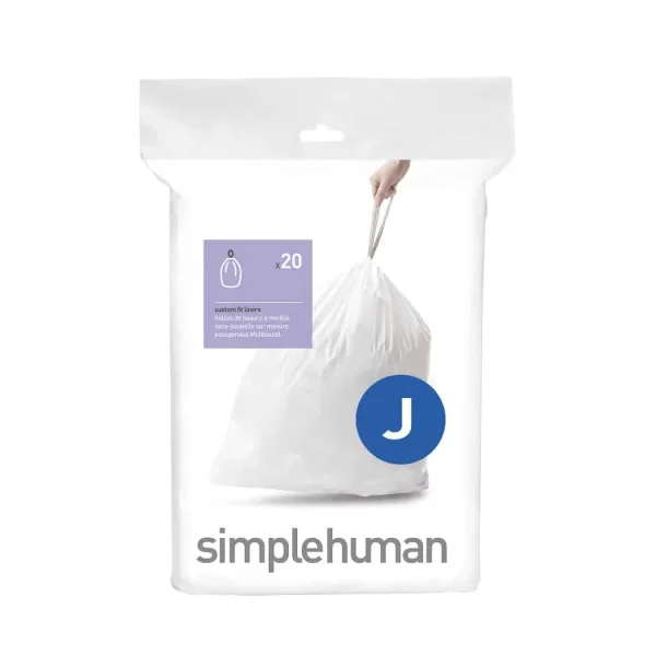 Simplehuman Müllbeutel Code J - Passgenau, starke Doppelnähte, leicht entnehmbar, für Sensor- und Treteimer, 100% rissfest, 30 Stück