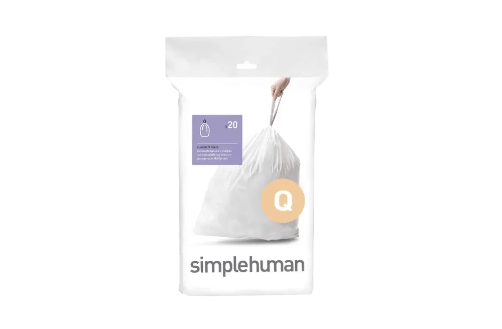 Simplehuman Müllbeutel Code Q, passgenau für Sensor- & Treteimer, starke Doppelnähte, schnelles Entnehmen, 100% rissfest, 30 Stück