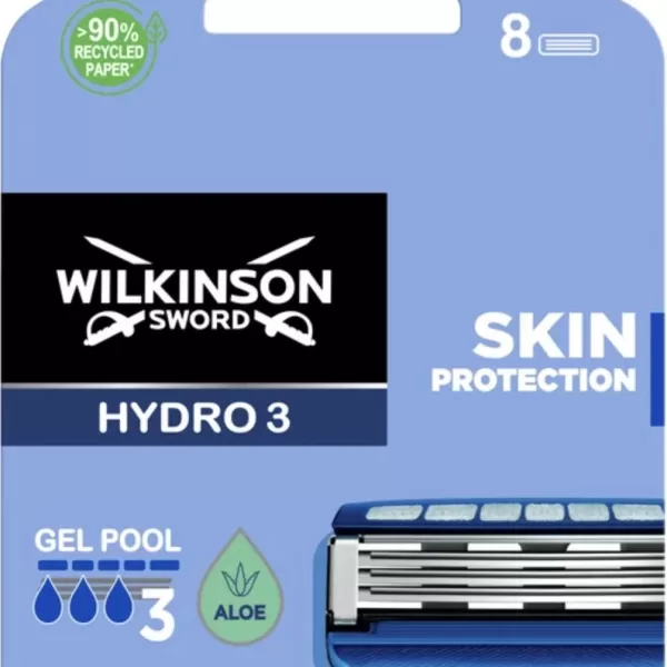 Wilkinson Sword Hydro 3 Scheermesjes 8 stuks - Skin Protection, Innovatief Gel-reservoir, Comfortabel Scheren, Huidverzorging, Duurzaam Verpakt