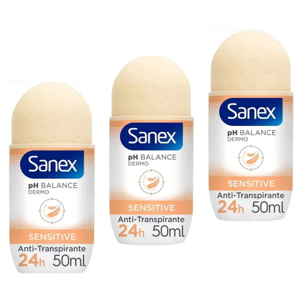 3 x Sanex pH Balance Dermo Sensitive Desodorante Roll-On para Mujer - Eficaz, Suave y de Larga Duración, Ideal para Piel Sensible