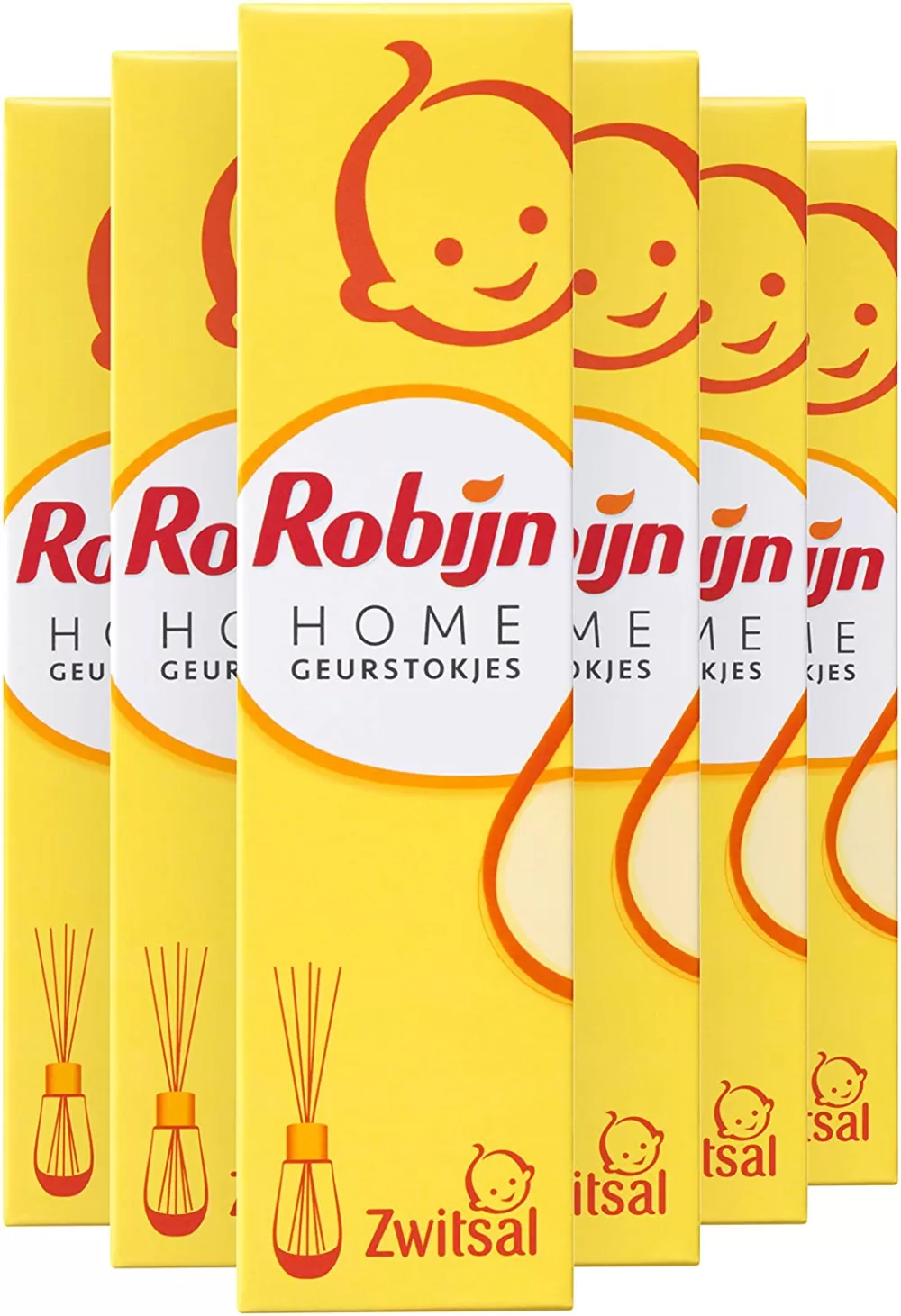 Robijn Home Geurstokjes Zwitsal 6x 45ml - Zachte geur, natuurlijk rotanstokjes, ideaal voor woonkamer, slaapkamer en badkamer, stijlvol interieuraccessoire.