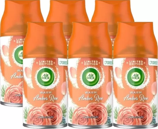 Airwick Freshmatic Max Nachfüllung Warm Amber Rose - 6 x 250ml Duftspray für automatischen Lufterfrischer, langanhaltender Raumduft