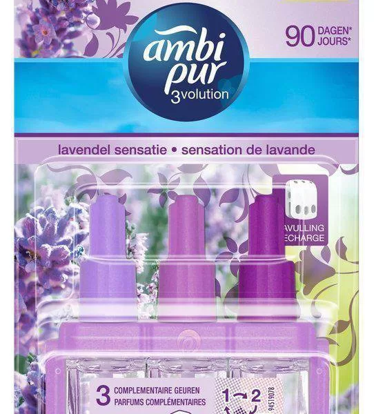 Ambi Pur 3Volution Lavendel 20ml Navulling – Elektrische Luchtverfrisser voor 90 dagen frisse geur, elimineert geurtjes, 3 geuren elke 45 minuten