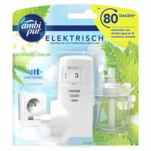 Ambi Pur Elektrische Luchtverfrisser Navulling Morning Dew - 80 Dagen Geur, Odourclear Technologie, Frisse Ochtendgeur, 1 Compartiment