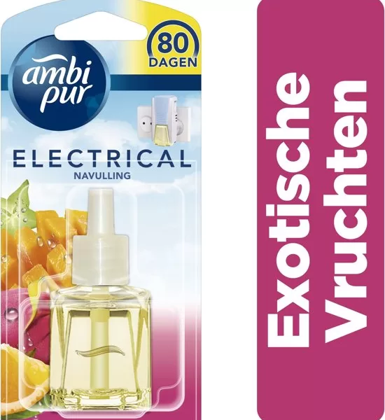 Ambi Pur Elektrische Luchtverfrisser Navulling Exotische Vruchten - 20 ml - Geurversterker met Odourclear Technologie, Tot 80 Dagen Frisheid