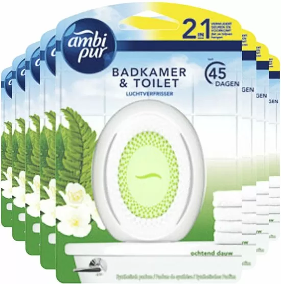 Ambi Pur Luchtverfrisser Set Ochtend Dauw - 8x7,5ml - Voordeelverpakking - 45 dagen frisheid - Geen elektriciteit nodig - Badkamer & Toilet