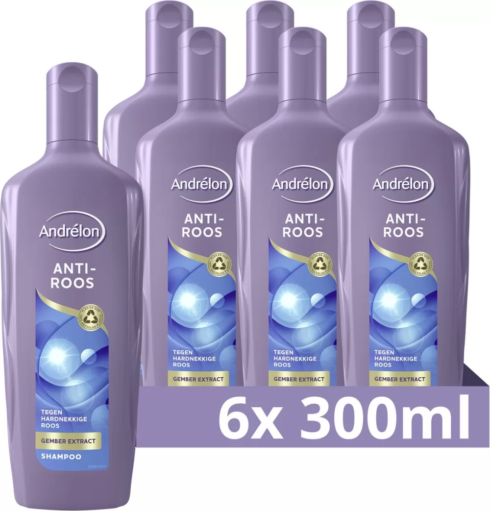 Andrélon Anti-Roos Shampoo - 6 x 300 ml - Effectief tegen hardnekkige roos met gemberextract - 100% gerecycled verpakking