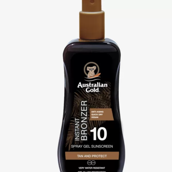 Australian Gold SPF10 Zonnebrand Spray Gel met Bronzer - 237ml | Snelle Bruining, UVA/UVB Bescherming, Verzorgend, Niet Vettig