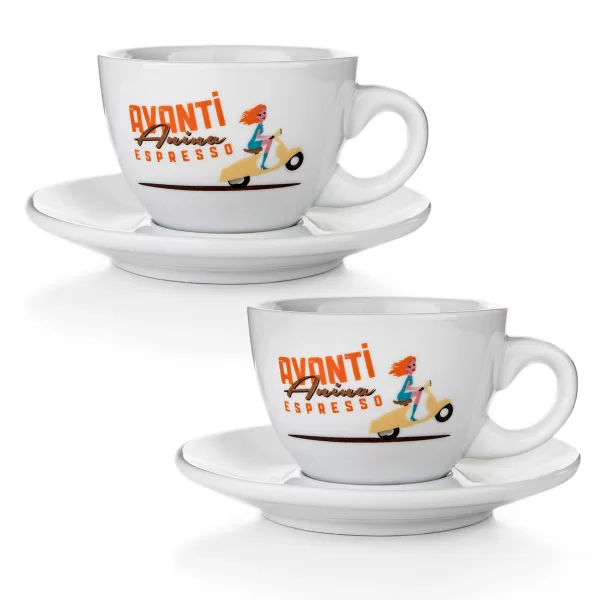 AVANTI Cappuccinotasse ANINA - 2er Set, dickwandig, robust, 180ml, inkl. Unterteller, elegantes Design, perfektes Geschenk für Kaffeeliebhaber