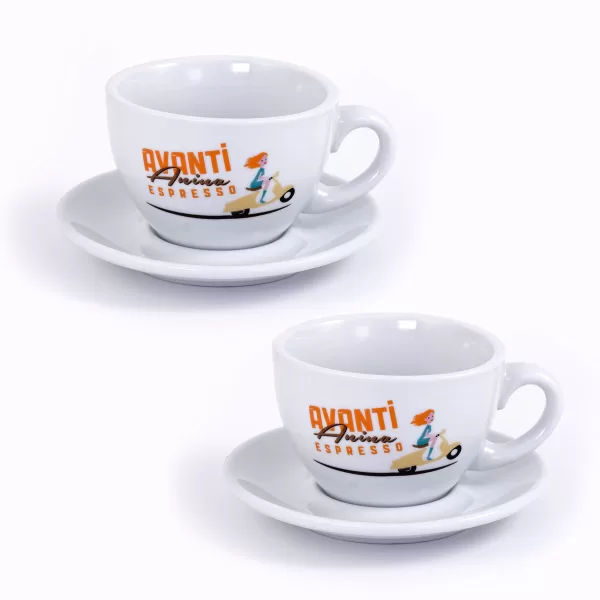 AVANTI ANINA Milchkaffeetassen 2er Set, dickwandig, robust, 290 ml, inkl. Unterteller, elegantes Design, perfekt für Kaffee-Liebhaber