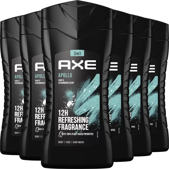 AXE Apollo 3-in-1 Douchegel 250 ml - Salie & Cederhout Geur, Voor Lichaam, Gezicht & Haar, 6-pack, 12 Uur Fris en Onweerstaanbaar