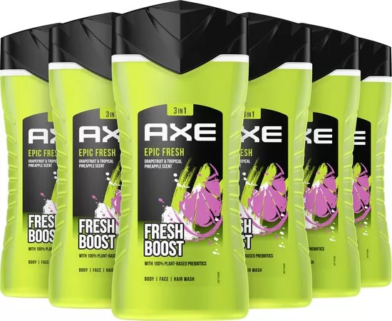 Axe Epic Fresh 3-in-1 Douchegel – Grapefruit & Ananas – 6 x 250 ml – Fris, Onweerstaanbaar, Voor Lichaam, Gezicht & Haar