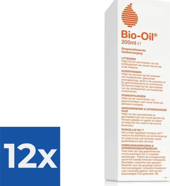 Bio Oil Huidverzorgingsolie - 200 ml | Voordeelverpakking 12 stuks | Vermindert littekens, rimpels, striemen en pigmentvlekken