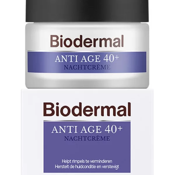 Biodermal Anti Age 40+ Nachtcrème 50ml – Hydrateert, herstelt en verstevigt huid, vermindert rimpels en fijne lijntjes, dermatologisch getest.