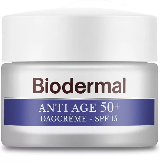 Biodermal Anti Age Dagcrème 50+ met SPF15 - 50ml, Hydraterend, Tegen Huidveroudering, Vult Rimpels, Versterkt Huidelasticiteit