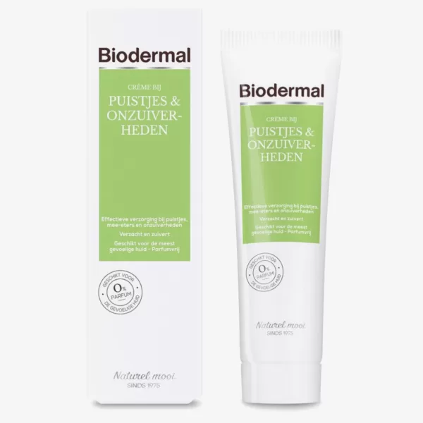 Biodermal Crème bij Puistjes & Onzuiverheden - Dagcrème, 30ml - Effectieve Huidverzorging voor Gevoelige Huid, Parfumvrij, Verzachtend