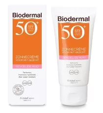 Biodermal Zonnecrème Gezicht SPF 50+ voor Gevoelige Huid - 50ml, Parfumvrij, Intensieve Hydratatie, Waterresistent, Dermatologisch Getest