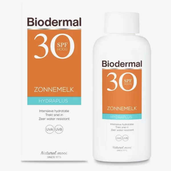 Biodermal Hydra Plus Zonnemelk SPF 30 - 200ml, waterresistent, hydratatie, voor volwassenen & kinderen, dermatologisch getest