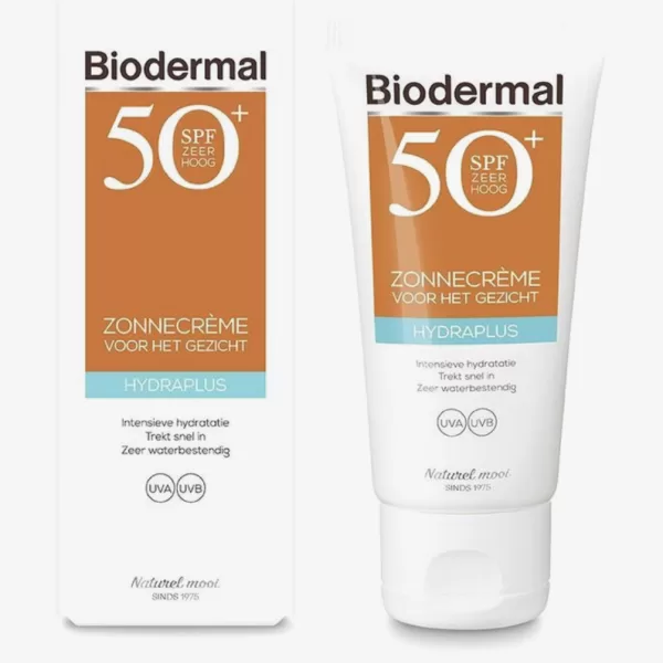 Biodermal Hydraplus Zonnebrandcrème Gezicht SPF 50 - 50ml, Intensieve Hydratatie, Waterbestendig, Fotostabiele UVA/UVB Bescherming