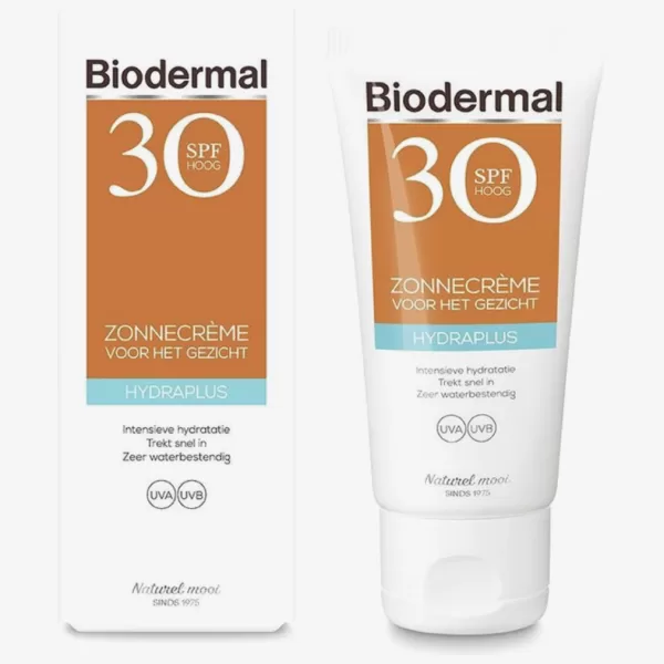 Biodermal Hydraplus Zonnebrandcrème Gezicht SPF30 - 50ml Hydraterend, Waterbestendig, UVA/UVB Bescherming, Snelle Inwerking