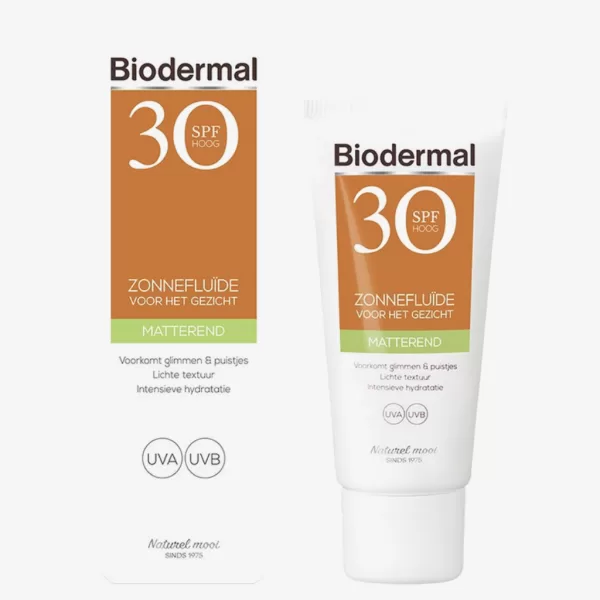 Biodermal Matterende Zonnefluïde SPF 30 - 40ml - Voorkomt Glimmen & Puistjes - Hydrateert - Waterbestendig - Geschikt voor Gezicht