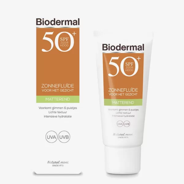 Biodermal Matterende Zonnefluïde SPF 50 voor Gezicht - 40ml - Voorkomt Glimmen, Puistjes, Intensieve Hydratatie, Waterresistent